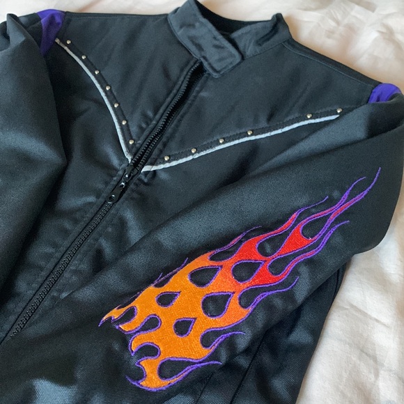 Purple flames Small USA Biker Design jacket - Picture 2 of 8